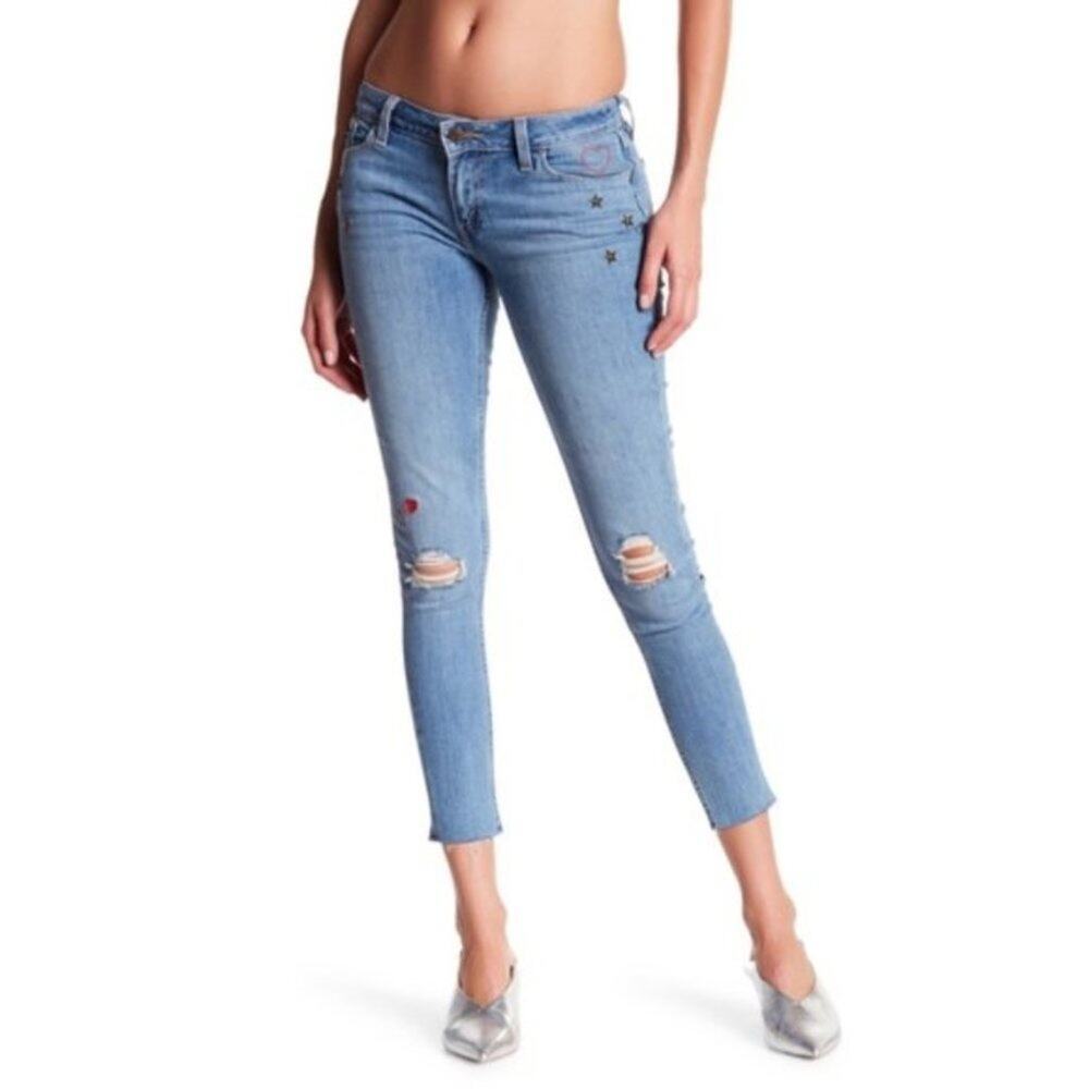 Levi's 535 Super Skinny Embroidered Heart Star Studds Jeans Size 31 Ligh Wash